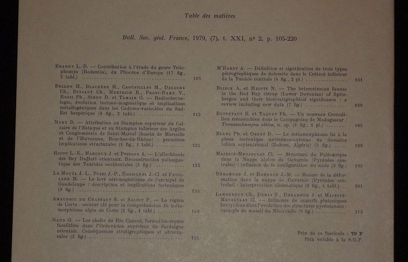 Bulletin de la Société géologique de France (7e Série, Tome 21, n°2, 1979)