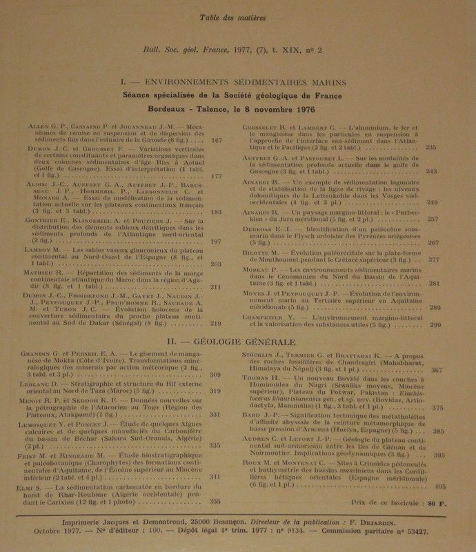 Bulletin de la Société géologique de France (7e Série, Tome 19, n°2, 1977)