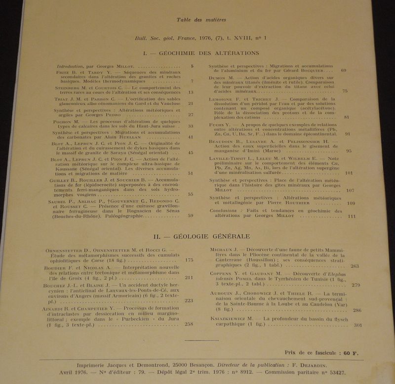 Bulletin de la Société géologique de France (7e Série, Tome 18, n°1, 1976)