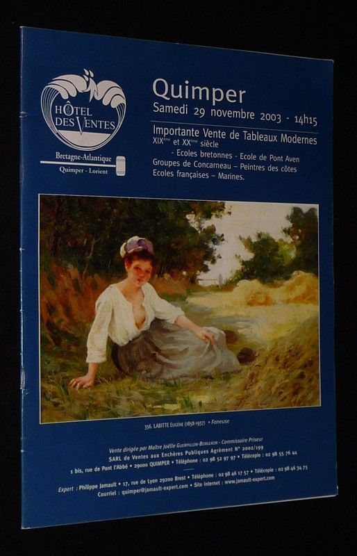 Importante vente de tableaux modernes XIXe et XXe - Ecoles bretonnes - Ecole de Pont-Aven - Groupes de Concarneau - Peintres des côtes - Ecoles françaises - Marines (Hôtel des ventes de Quimper, 29 novembre 2003)