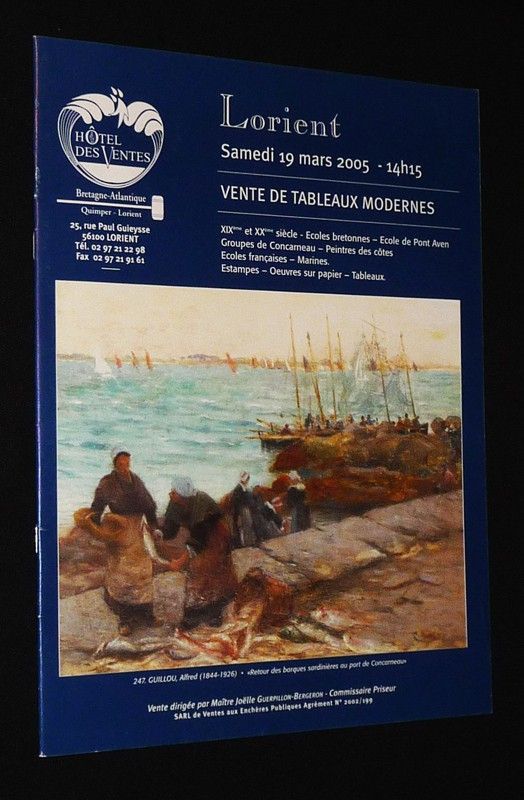 Vente de tableaux modernes XIXe et XXe - Ecoles bretonnes - Ecole de Pont-Aven - Groupes de Concarneau - Peintres des côtes - Ecoles françaises - Marines - Estampes - Oeuvres sur papier - Tableaux (Hôtel des ventes de Quimper, 19 mars 2005)