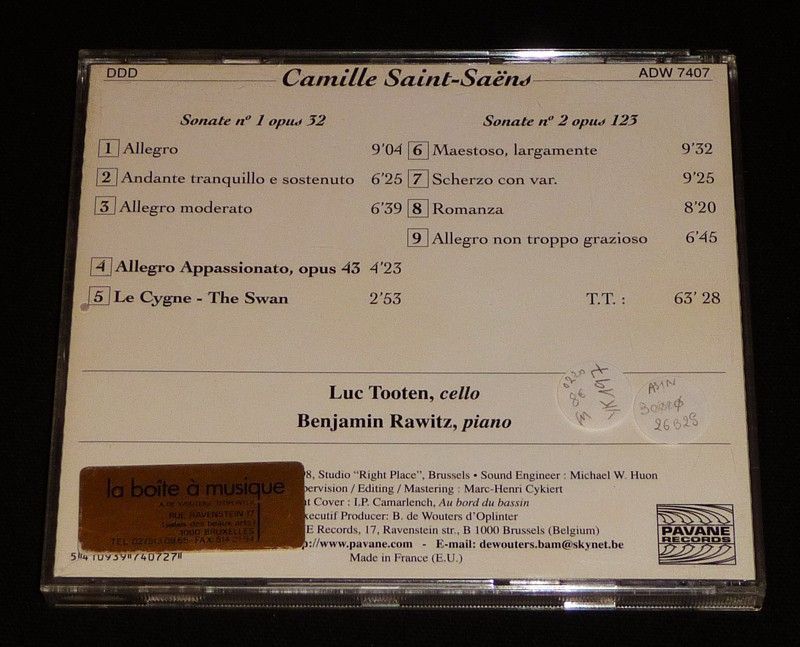 Camille Saint-Saëns - Works for Cello and Piano - Luc Tooten, Benjamin Rawitz (CD)