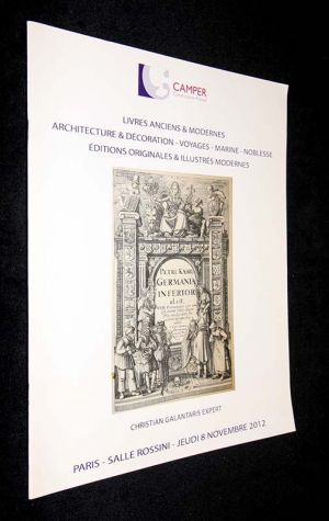 Catalogue de vente aux enchères Camper  - Jeudi 8 Novembre 2012, Salle Rossini, Paris : Livres anciens et modernes