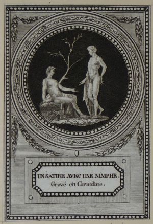 Gravure tirée de "Monumens du culte secret des dames romaines" (1790) : Un satire avec une nymphe