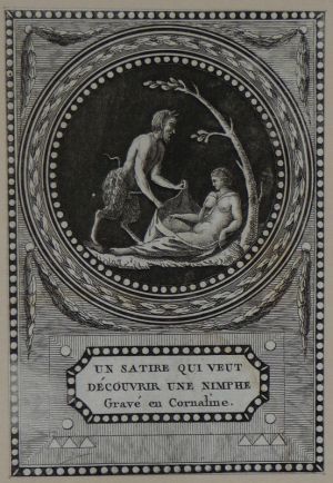 Gravure tirée de "Monumens du culte secret des dames romaines" (1790) : Un satire qui veut découvrir une nymphe