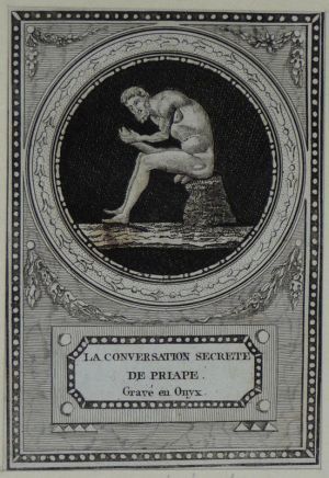 Gravure tirée de "Monumens du culte secret des dames romaines" (1790) : La conversation secrète de Priape