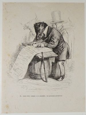 Gravure d'après J.-J. Grandville tirée du "Recueil comique de belles caricatures sur Chine" (1850) : Signature de pétition