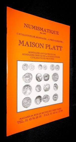 Maison Platt - Catalogue de monnaies "à prix marqués", Mai 1997 : Monnaies antiques en or, monnaies grecques et dominations, civilisations proches