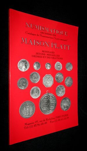 Maison Platt - Catalogue de monnaies "à prix marqués", décembre 1994 : Monnaies, jetons, médailles, ordres et décorations