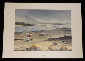 Aquarelle de Jean Vercel tirée de l'ouvrage "Les Iles Chausey" de R. Vercel : XIII. Bas de l'eau dans le Sound