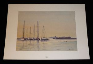 Aquarelle de Jean Vercel tirée de l'ouvrage "Les Iles Chausey" de R. Vercel : XV. Mouillage à couple