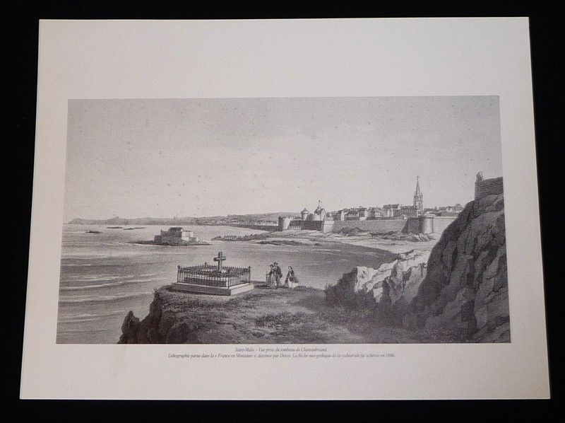 Reproduction d'une lithographie de Deroy : Saint-Malo - Vue prise du tombeau de Chateaubriand