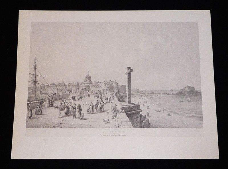 Reproduction d'une lithographie de Félix Benoist : Saint-Malo - Vue prise de la Chaussée de Paramé