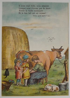 Illustration tirée de "La Gazette des enfants" (fin XIXe siècle) : Le bon lait
