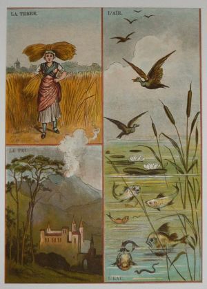 Illustration tirée de "La Gazette des enfants" (fin XIXe siècle) : Les quatre éléments