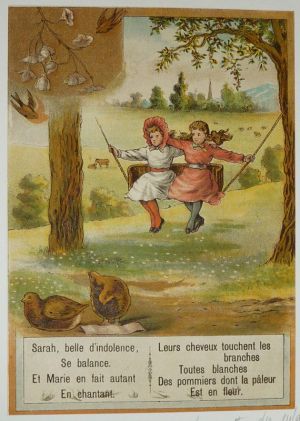 Illustration tirée de "La Gazette des enfants" (fin XIXe siècle) : La balançoire