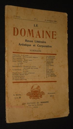 Le Domaine, revue littéraire, artistique et corporative (n°1, 15 novembre 1922)