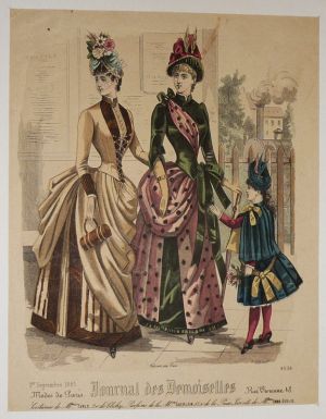 Gravure de mode XIXe siècle tirée du "Journal des Demoiselles" (septembre 1885, n°4536)