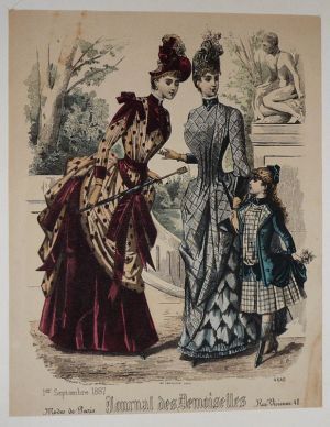 Gravure de mode XIXe siècle tirée du "Journal des Demoiselles" (septembre 1887, n°4640)