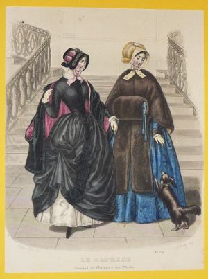 Gravure de mode XIXe siècle par Héloïse Leloir, tirée du "Caprice, journal des dames et des modes" (n°339)