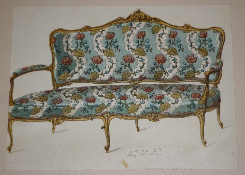 Litho XIXe siècle : Canapé Louis XV, par Quetin