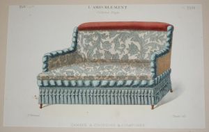 Litho XIXe siècle : Canapé à coussins et ligatures (L'Ameublement, collection simple)