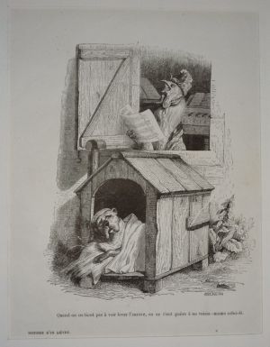 Gravure d'après J.-J. Grandville tirée de "Scènes de la vie privée et publique des animaux" (1853) : Histoire d'un lièvre