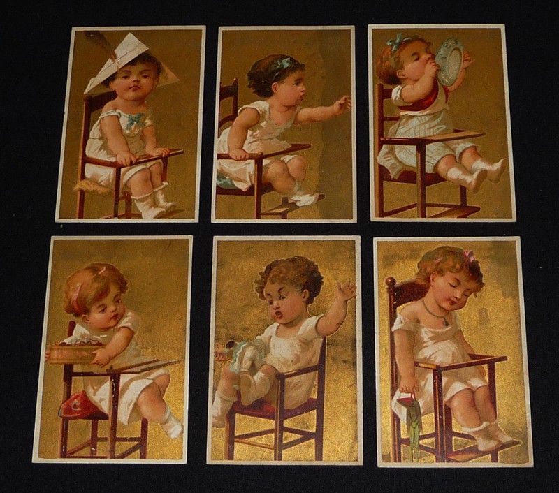 Lot de 6 chromos XIXe : Chaises d'enfant