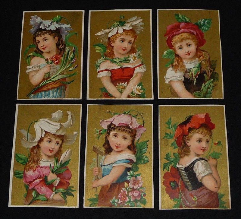 Lot de 6 chromos : Enfants aux coiffes fleuries