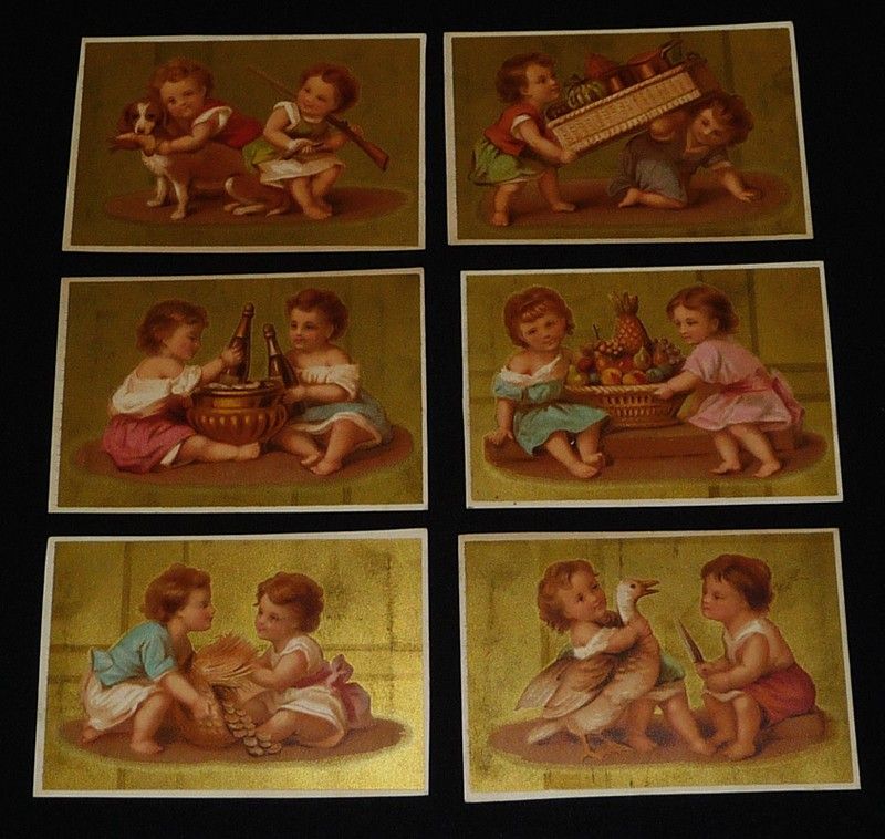Lot de 6 chromos : Enfants et nature / cuisine / chasse, etc.
