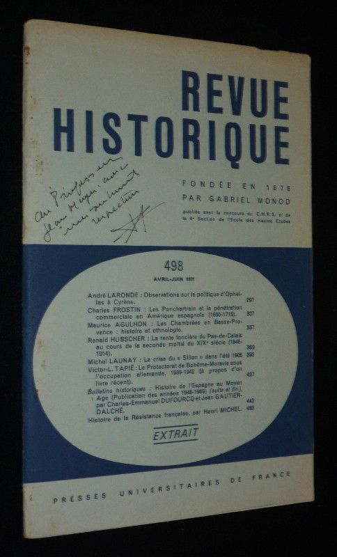 Extrait de la Revue Historique (n°498, avril-juin 1971) : Les Pontchartrain et la pénétration commerciale française en Amérique espagnole (1690-1715)