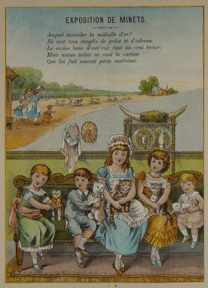 Illustration tirée de "La Gazette des enfants" (fin XIXe siècle) : Exposition de minets