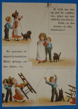 Illustration tirée de "La Gazette des enfants" (fin XIXe siècle) : Le pot de confiture