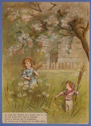 Illustration tirée de "La Gazette des enfants" (fin XIXe siècle) : Deux enfants dans un champ