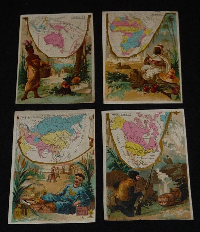 Lot de 4 chromos : Cartes du monde