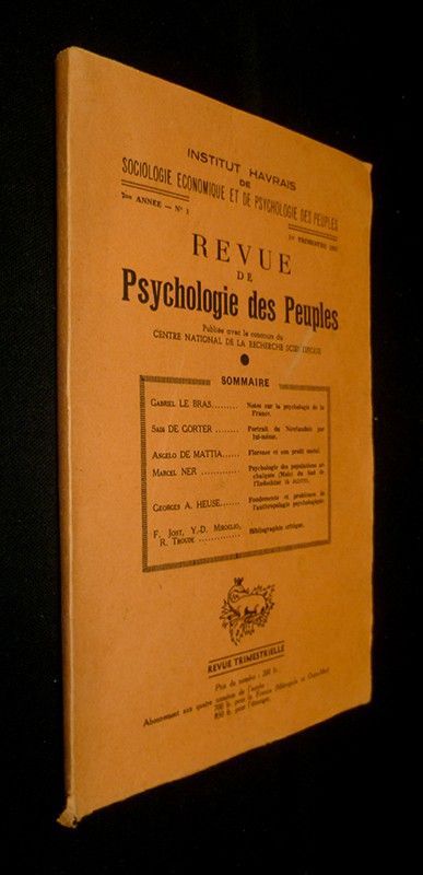 Revue de psychologie des peuples n°1, 7e année, 1er trimestre 1952