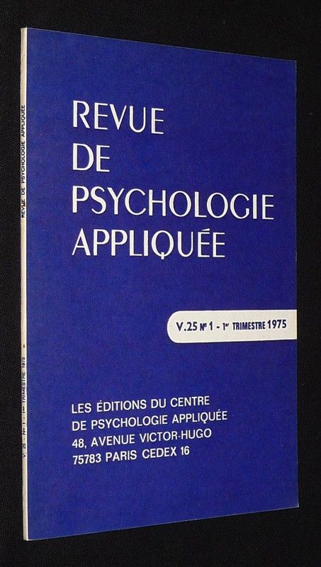 Revue de psychologie appliquée (Volume 25, n°1, premier trimestre 1975)