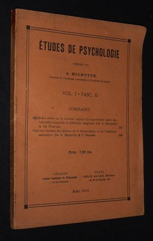 Etudes de psychologie (Vol. I - Fascicule II, mai 1914)