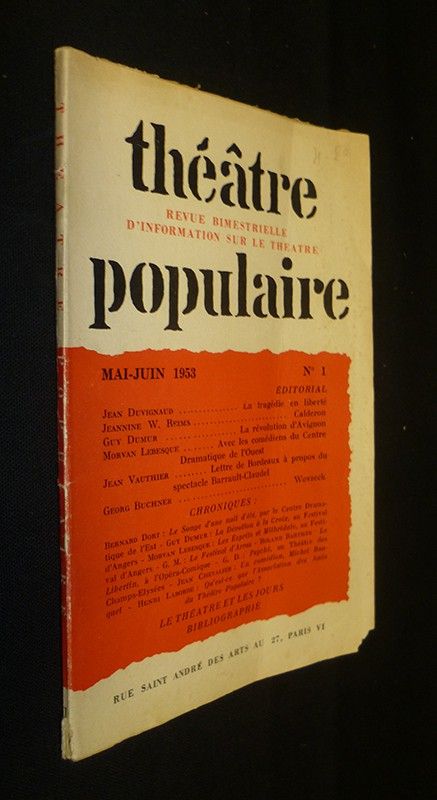 Théâtre populaire, n° 1, mai-juin 1953
