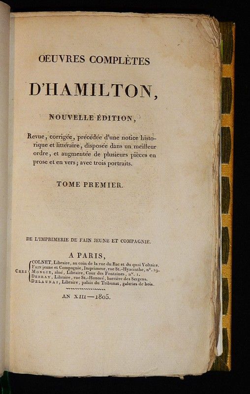 Oeuvres complètes d'Hamilton, Tome 1 : Mémoires de Grammont