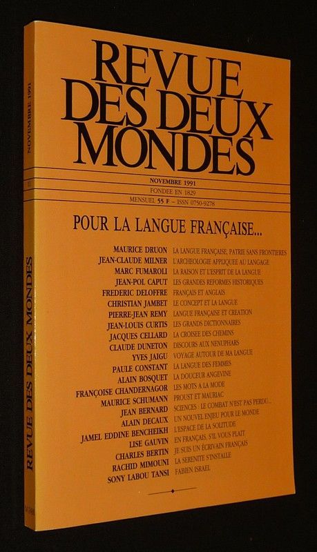 Revue des Deux Mondes (n°11, novembre 1991) : Pour la langue française...