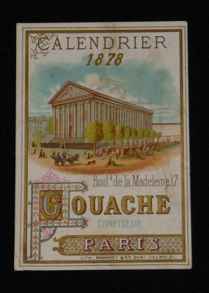 Publicité Maison Gouache, confiseur à Paris - Calendrier 1878