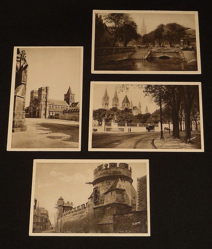 Lot de 4 cartes postales années 1950 : Caen