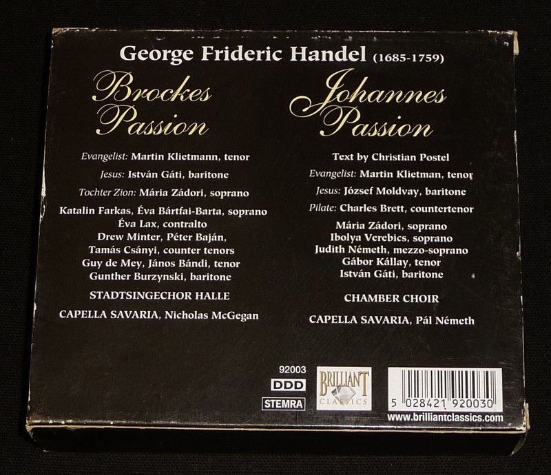 Händel : Brockes Passion - Johannes Passion (Coffret 4 CD)