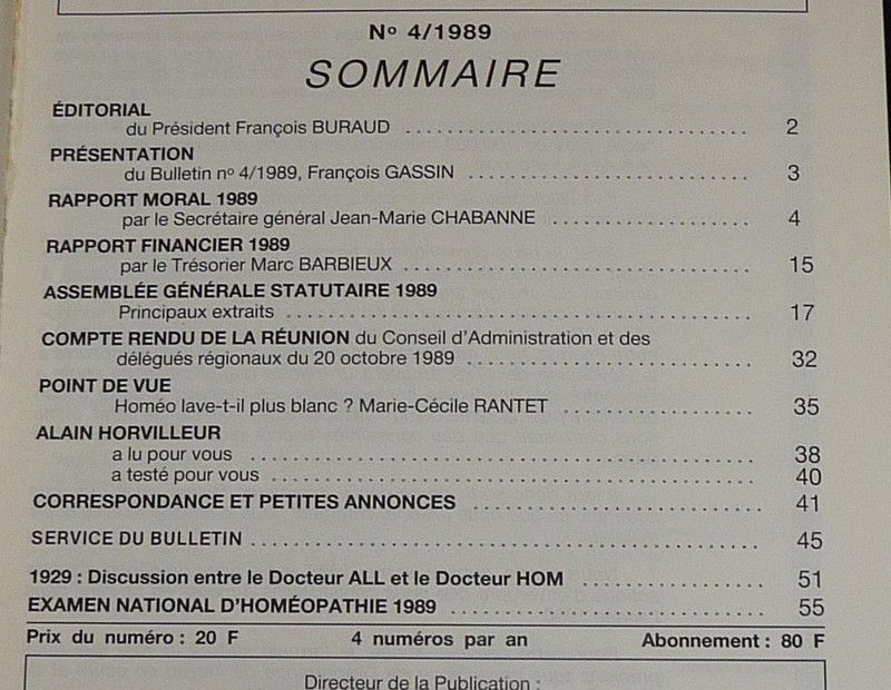 Le Médecin homéopathe (n°4/1989 - Bulletin du Syndicat national des médecins homéopathes français)