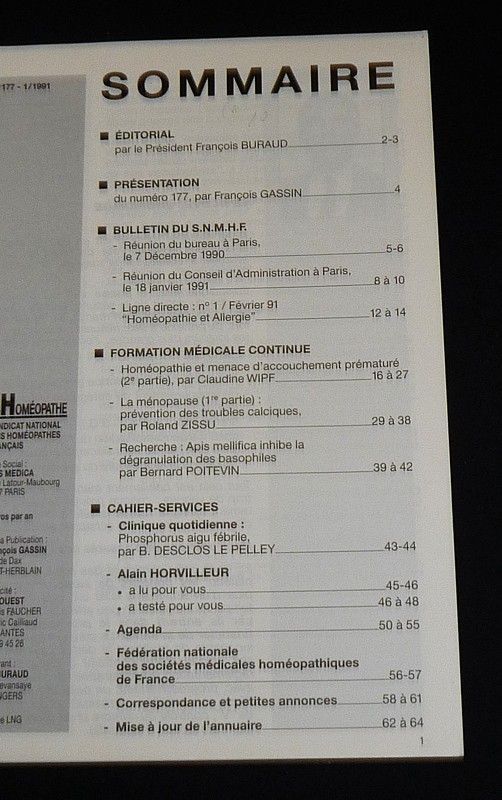 Le Médecin homéopathe (n°177 - 1/1991 - Bulletin du Syndicat national des médecins homéopathes français)