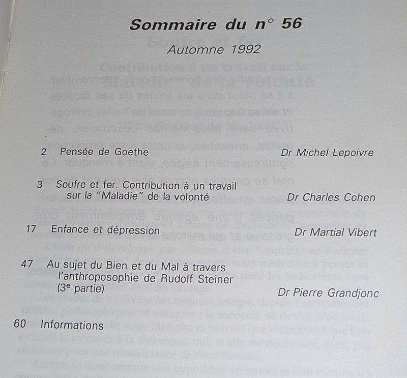Cahiers de Médecine anthroposophique (n°56, automne 1992)