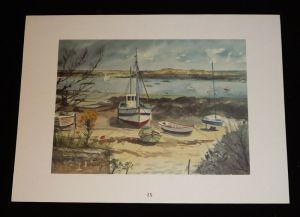 Aquarelle de Jean Vercel tirée de l'ouvrage "Les Iles Chausey" de R. Vercel : IX. Echouage sous la maison de Marin-Marie