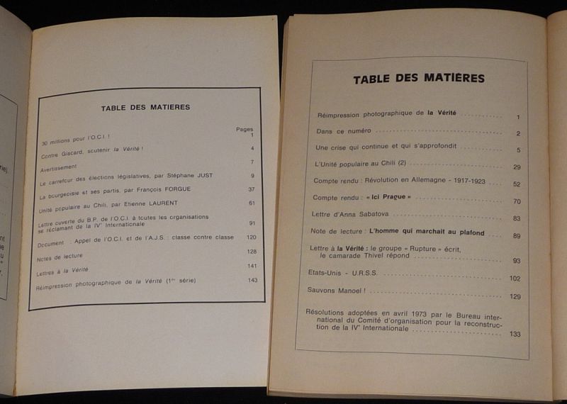 La Vérité, du n°557 (juillet 1972) au n°562 (octobre 1973) (5 volumes)