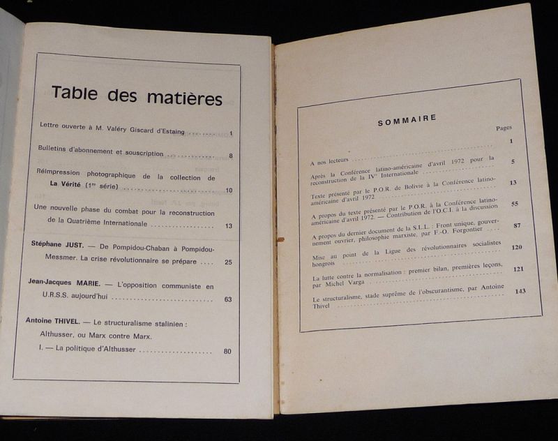 La Vérité, du n°557 (juillet 1972) au n°562 (octobre 1973) (5 volumes)